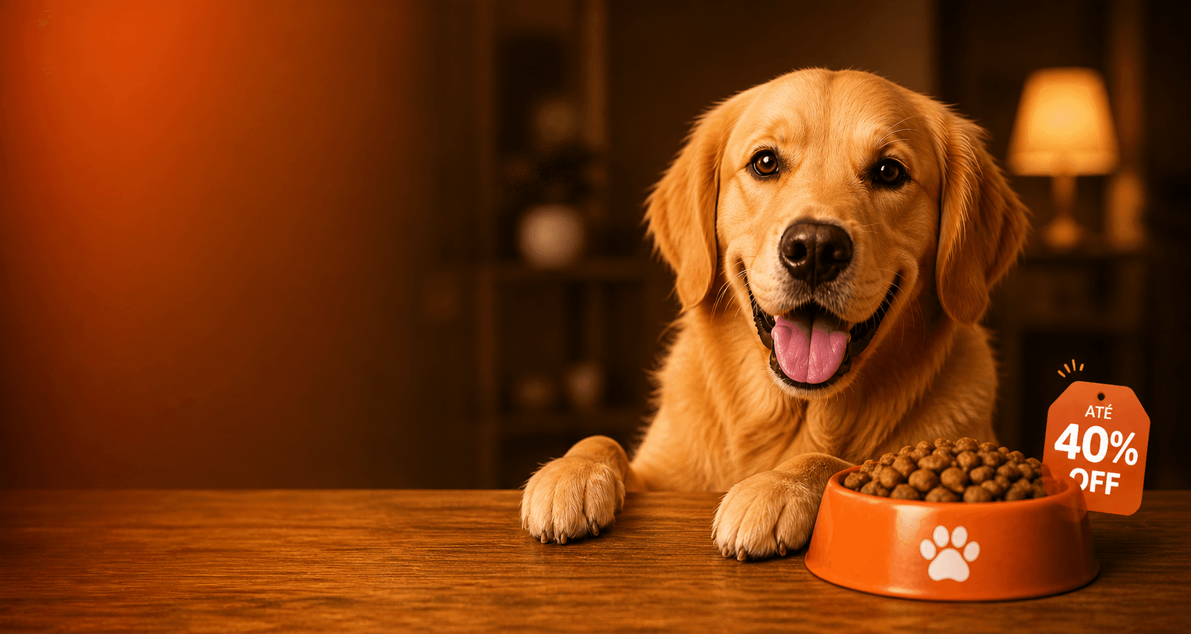 Cachorro com produtos em oferta